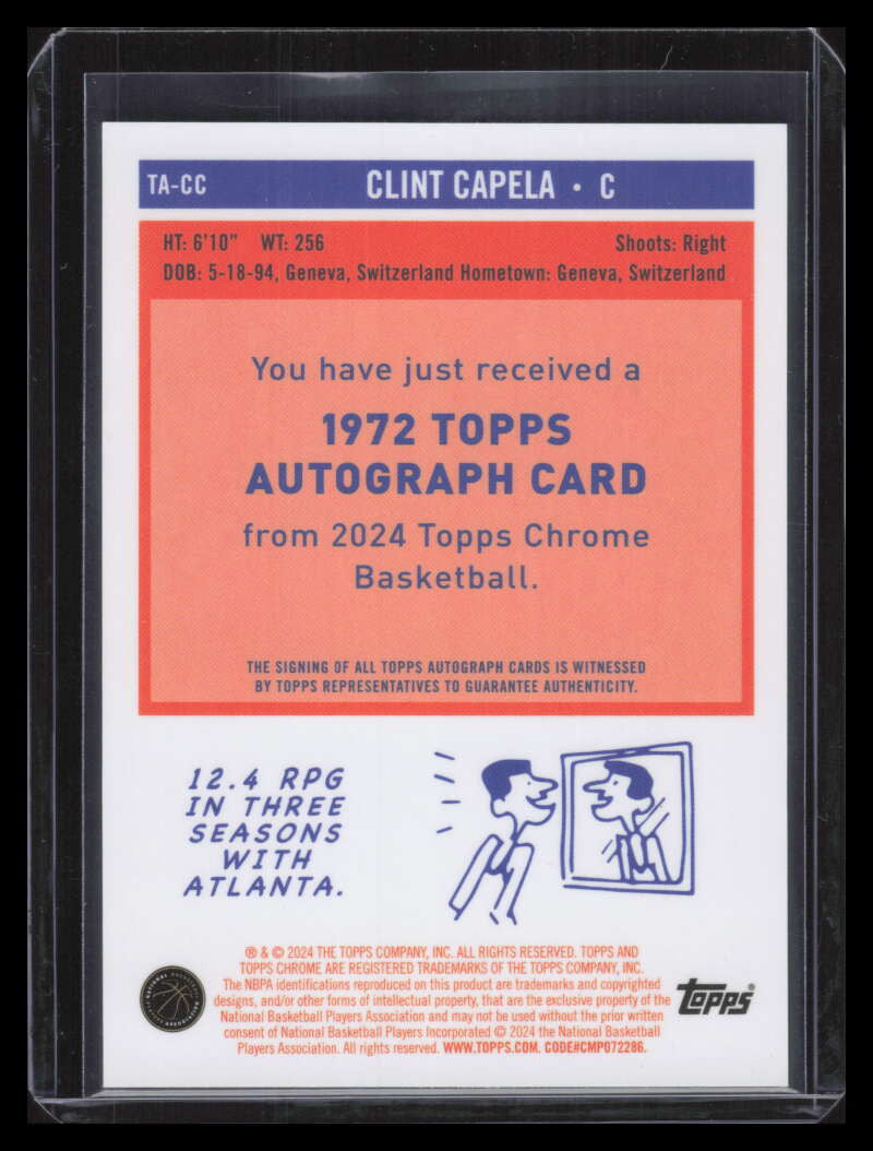2023-24 Topps Chrome '72 Autographs Black Wave Refractor Clint Capela Auto 2/10