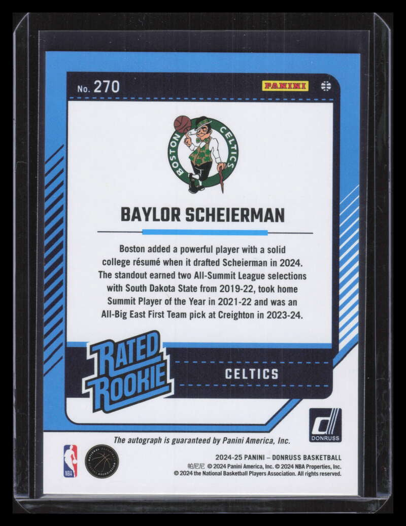 2024-25 Donruss Choice 270 Baylor Scheierman Rookie Auto