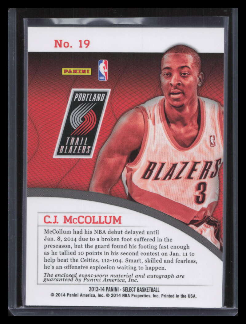 DELETE 160378 2013-14 Select Rookie Jersey Autographs 19 C. J. McCollum Rookie Jersey Auto