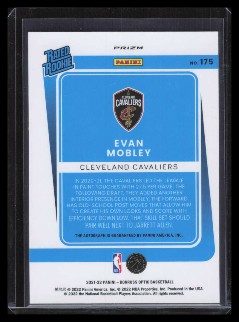 2021-22 Donruss Optic Rated Rookie Signatures Purple 175 Evan Mobley RC Auto