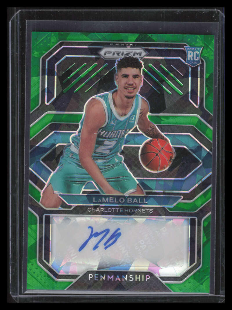 2020-21 Panini Prizm Penmanship Prizms Green Ice 10 LaMelo Ball Rookie Auto 1/16