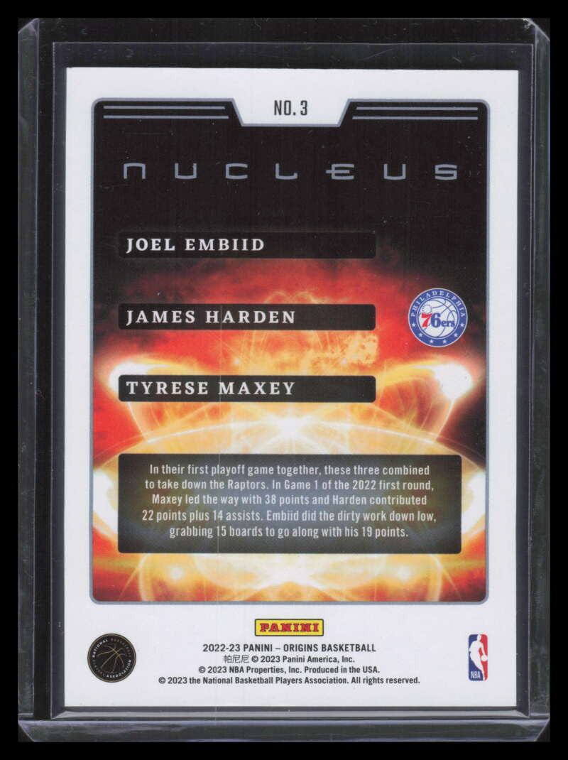 2022-23 Panini Origins Nucleus 3 James Harden Tyrese Maxey Joel Embiid