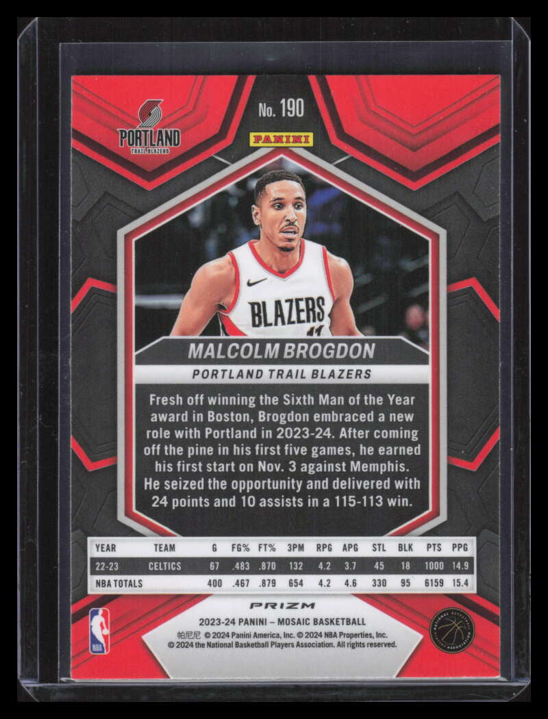 2023-24 Panini Mosaic Mosaic Glitter 190 Malcolm Brogdon