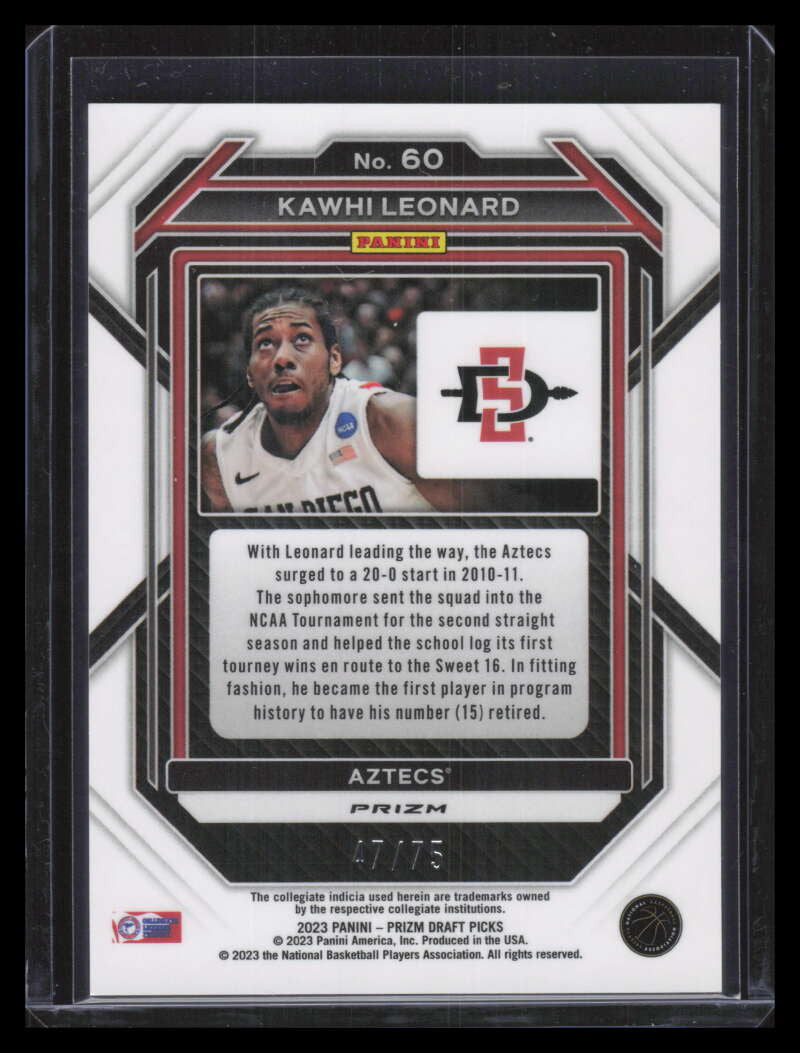 2023-24 Panini Prizm Draft Picks Prizms Purple Refractor 60 Kawhi Leonard 47/75