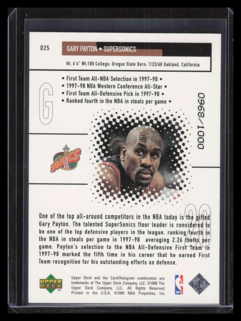 1998-99 Black Diamond Diamond Dominance d25 Gary Payton 968/1000