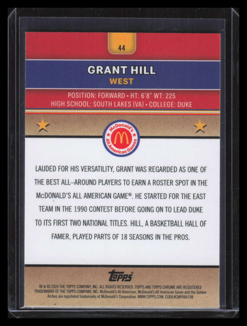 2024 Topps Chrome McDonald's All American Purple Lava Refractor Grant Hill 28/99