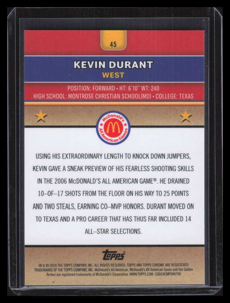 2024 Topps Chrome McDonald's All American Orange Wave Refractor Kevin Durant /35