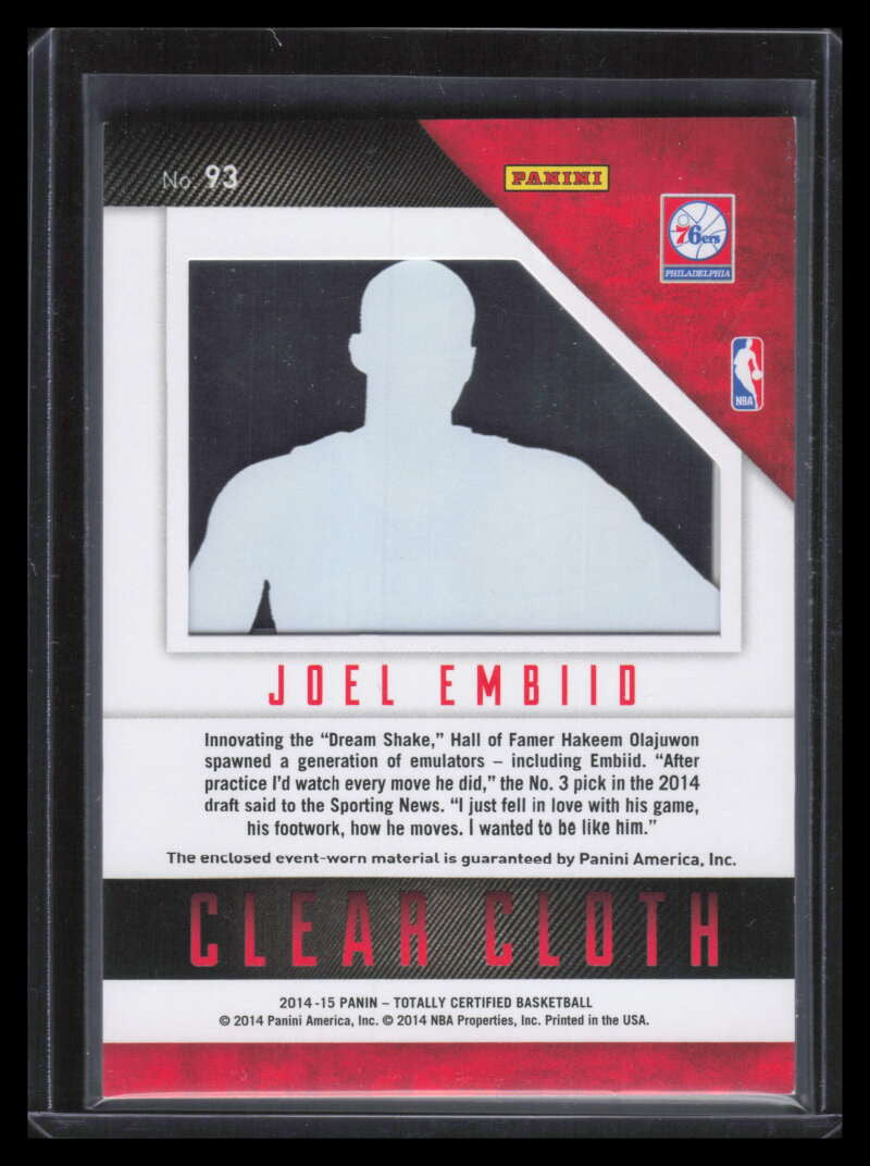 DELETE 160453 2014-15 Totally Certified Clear Cloth Red 93 Joel Embiid Rookie Jersey 28/299
