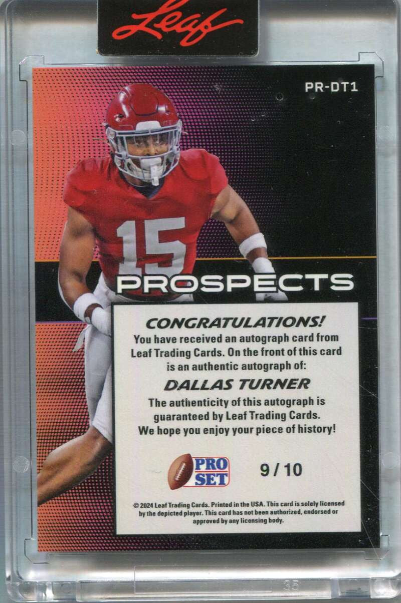 2024 Leaf Pro Set PROSpEcTs Lenticular Green Dallas Turner Rookie Auto 9/10