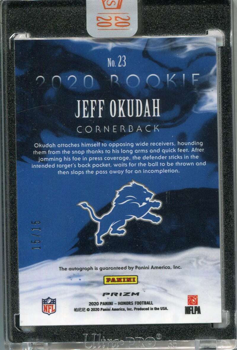 2020 Panini Honors '02 Honors Rookie Signatures 23 Jeff Okudah Rookie Auto 15/15
