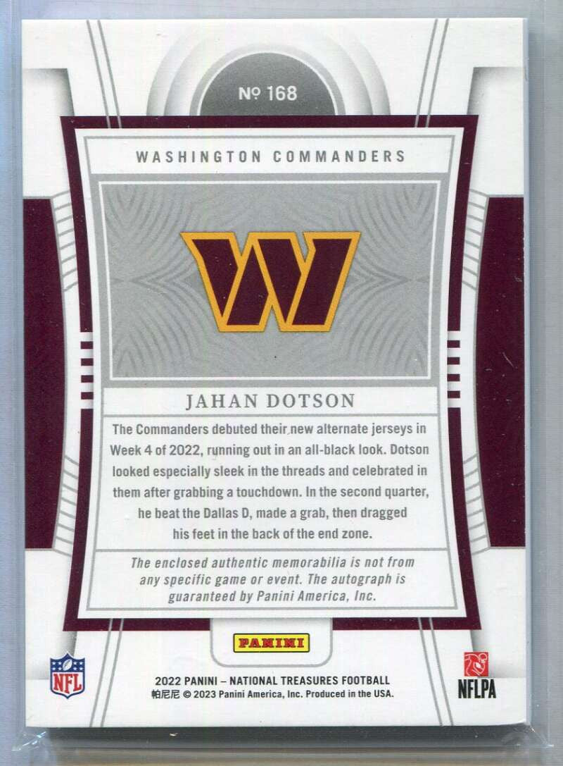2022 Panini National Treasures Holo Silver Jahan Dotson Rookie Patch Auto 16/25
