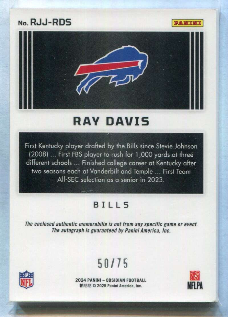 2024 Panini Obsidian Jumbo Autographs Red Ray Davis Rookie Patch Auto 50/75