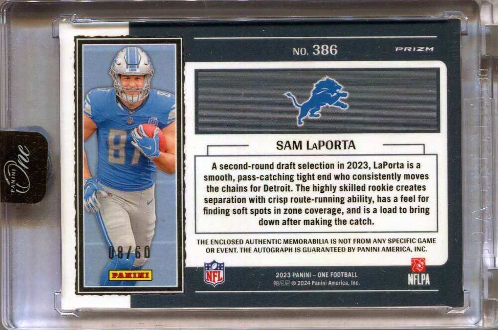 2023 Panini One Fractal Autographs 386 Sam LaPorta Rookie Patch Auto 8/60