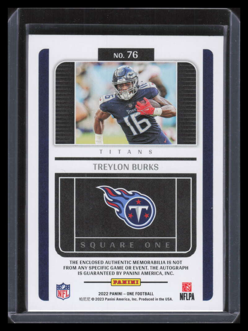 2022 Panini One 76 Treylon Burks Rookie Quad Patch Auto 71/75 Square One