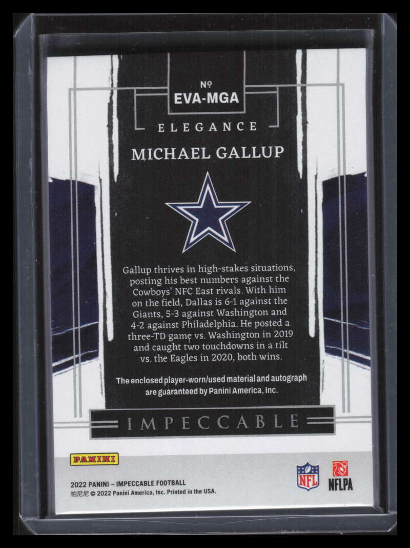 2022 Panini Impeccable Elegance Autographs Silver Michael Gallup Patch Auto 1/35