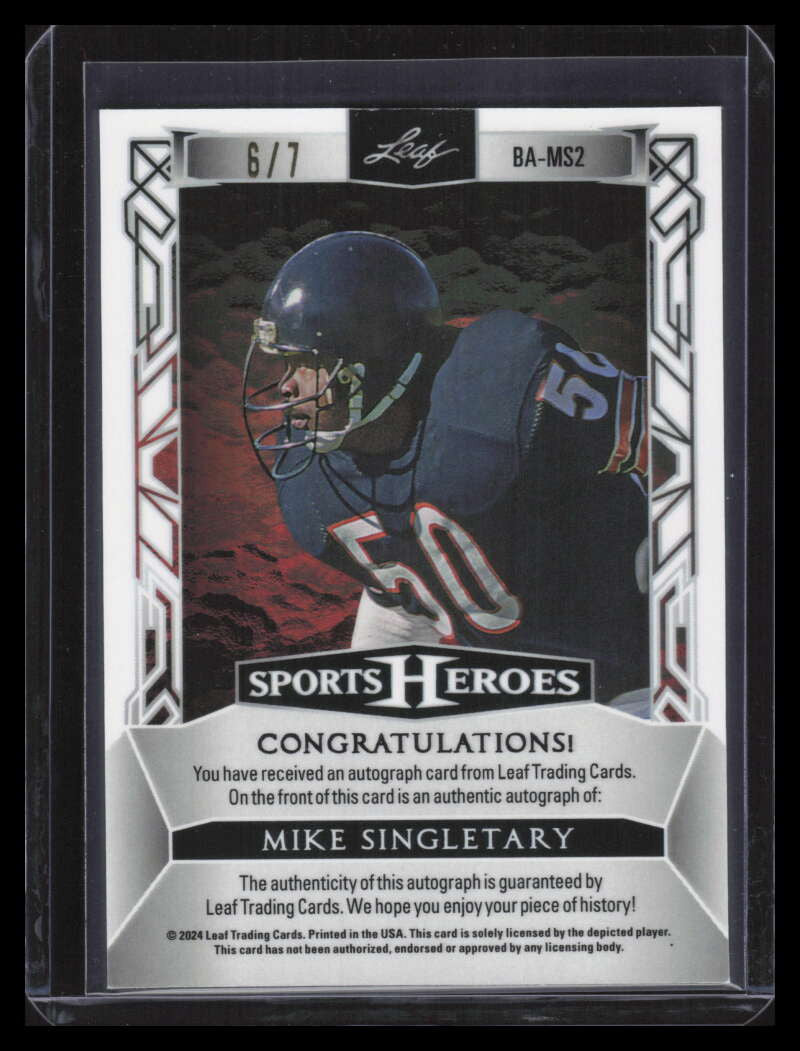 2024 Leaf Metal Sports Heroes Crystal Black bams2 Mike Singletary Auto 6/7