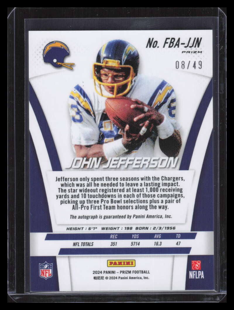 2024 Panini Prizm Flashback Autographs Purple Power 1 John Jefferson Auto 8/49