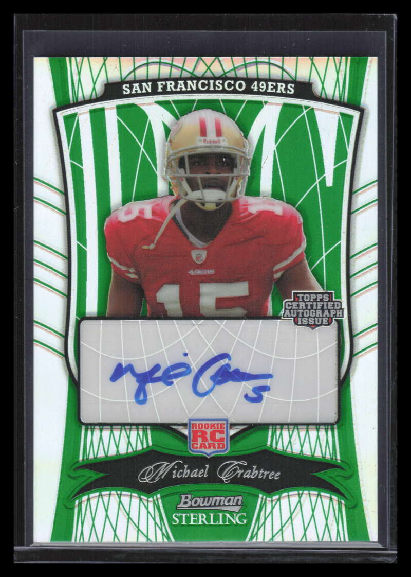2009 Bowman Sterling Green Refractor Autographs 175 Michael Crabtree RC Auto /10