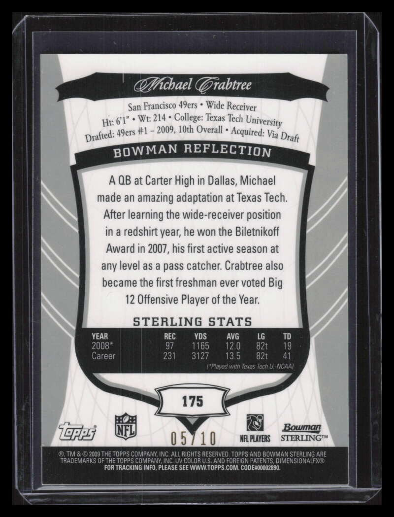 2009 Bowman Sterling Green Refractor Autographs 175 Michael Crabtree RC Auto /10