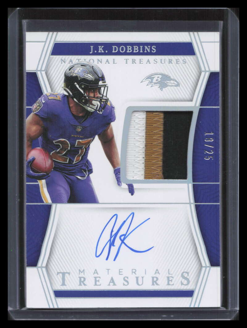 2022 Panini National Treasures Material Signatures J. K. Dobbins Patch Auto /25