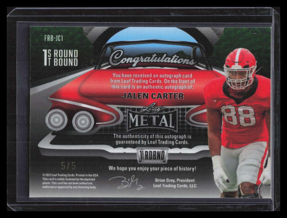 2023 Leaf Metal First Round Bound Wave Blue frbjc1 Jalen Carter Rookie Auto 5/5