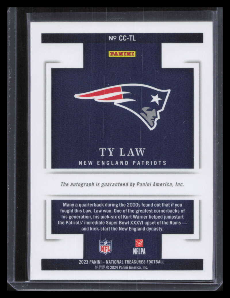 2023 Panini National Treasures Canton Calligraphy 10 Ty Law Auto 79/99