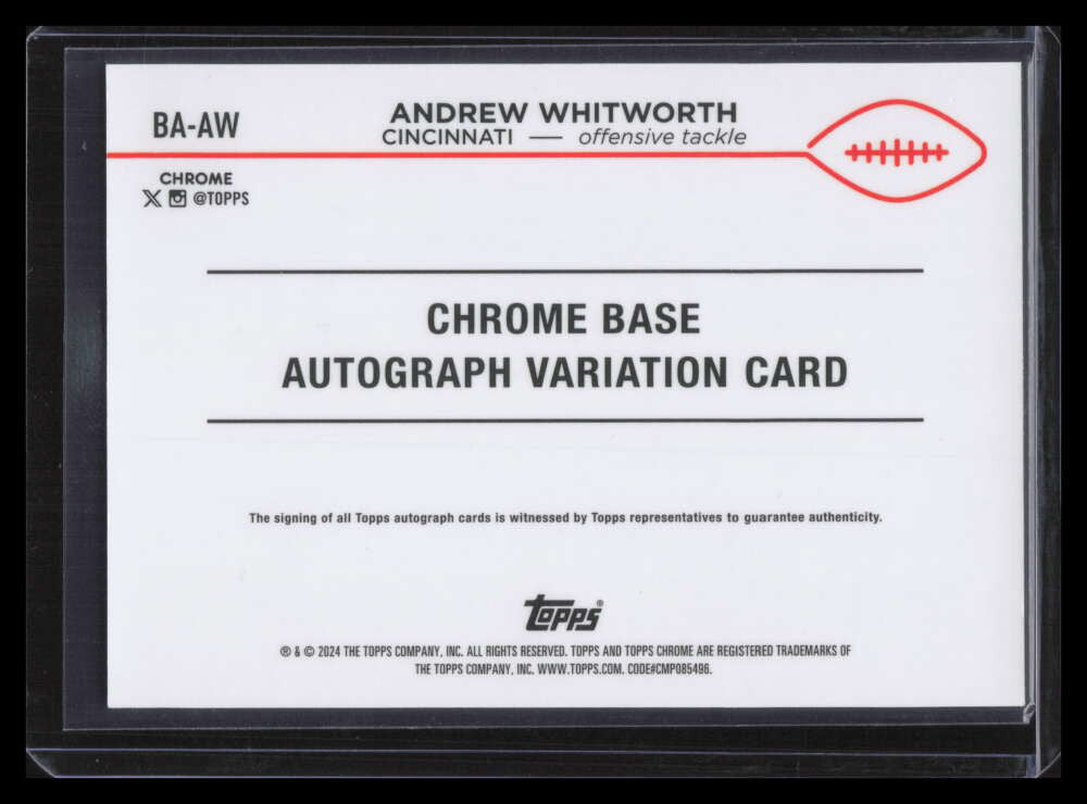 2024 Topps Chrome Autographs Orange Refractor BAAW Andrew Whitworth Auto 1/25