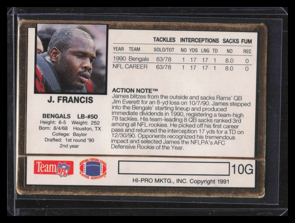 1991 Action Packed 24k Gold 10g James Francis 24-Kt. Gold