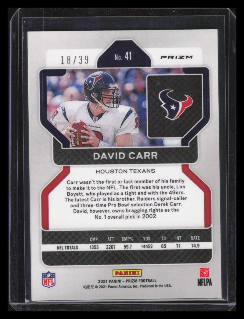 2021 Panini Prizm Prizms Asia Red and Yellow Refractor 41 David Carr 18/39