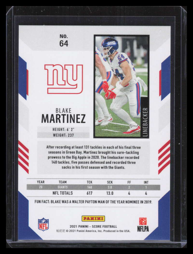 2021 Score End Zone 64 Blake Martinez 5/6