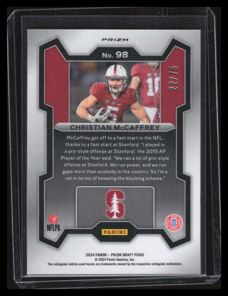 2024 Panini Prizm Draft Picks Prizms Purple 98 Christian McCaffrey 22/75