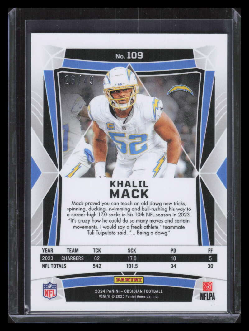 2024 Panini Obsidian Red 109 Khalil Mack 26/49