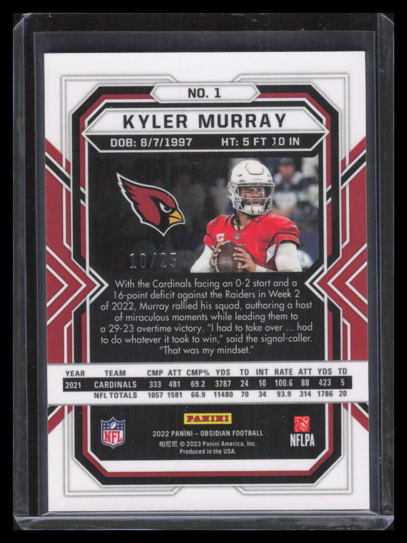 2022 Panini Obsidian Electric Etch Yellow 1 Kyler Murray 10/25