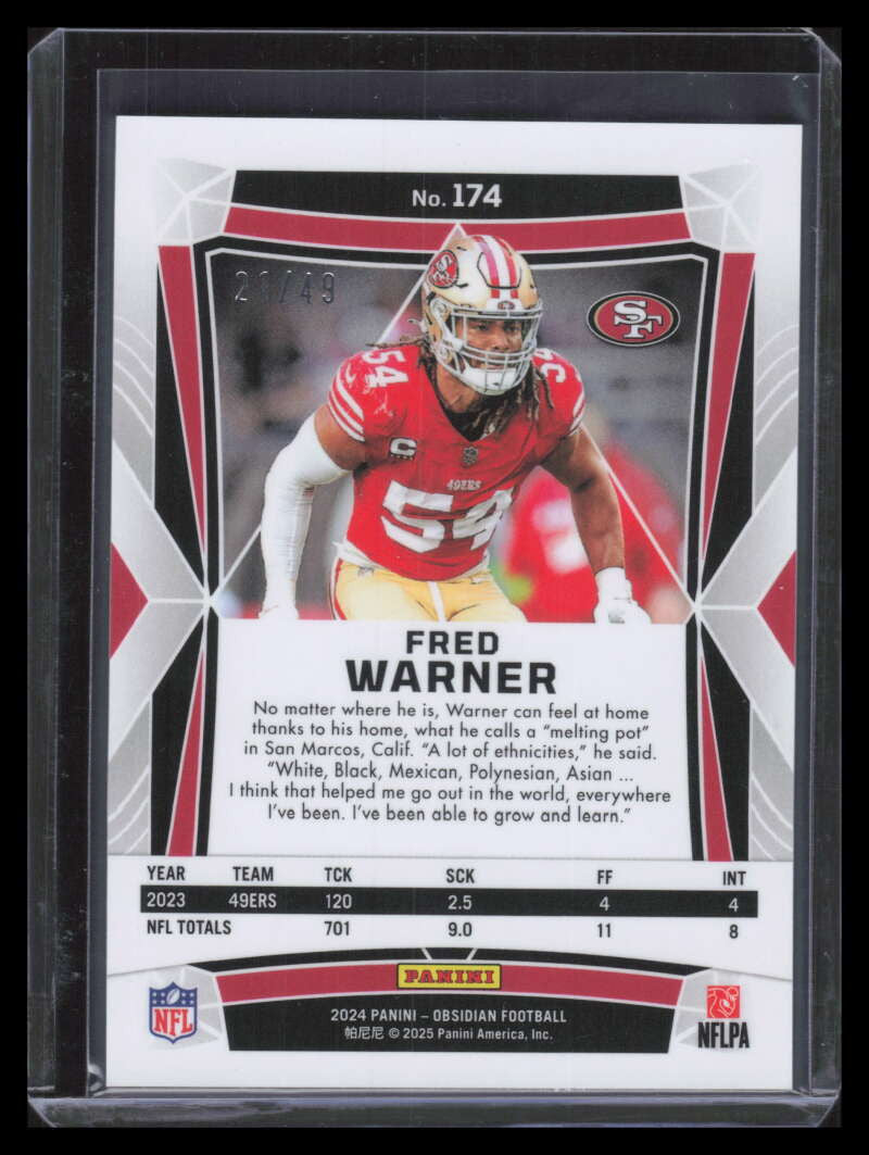 2024 Panini Obsidian Red 174 Fred Warner 21/49