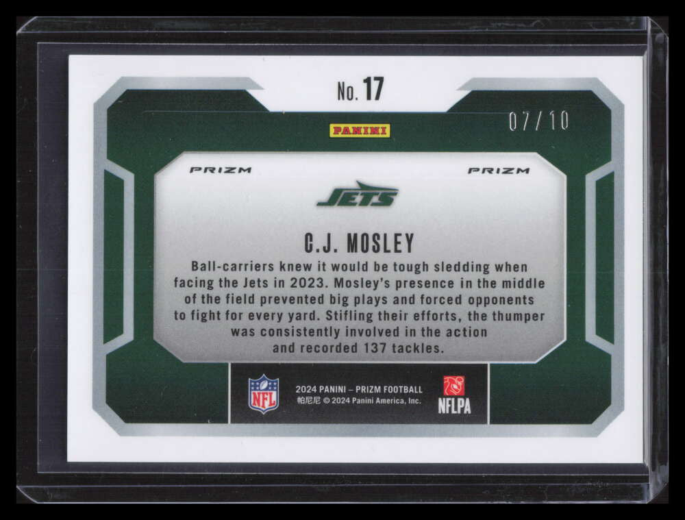 DELETE 160863 2024 Panini Prizm Lockdown! Prizms Gold Refractor 17 C. J. Mosley 7/10