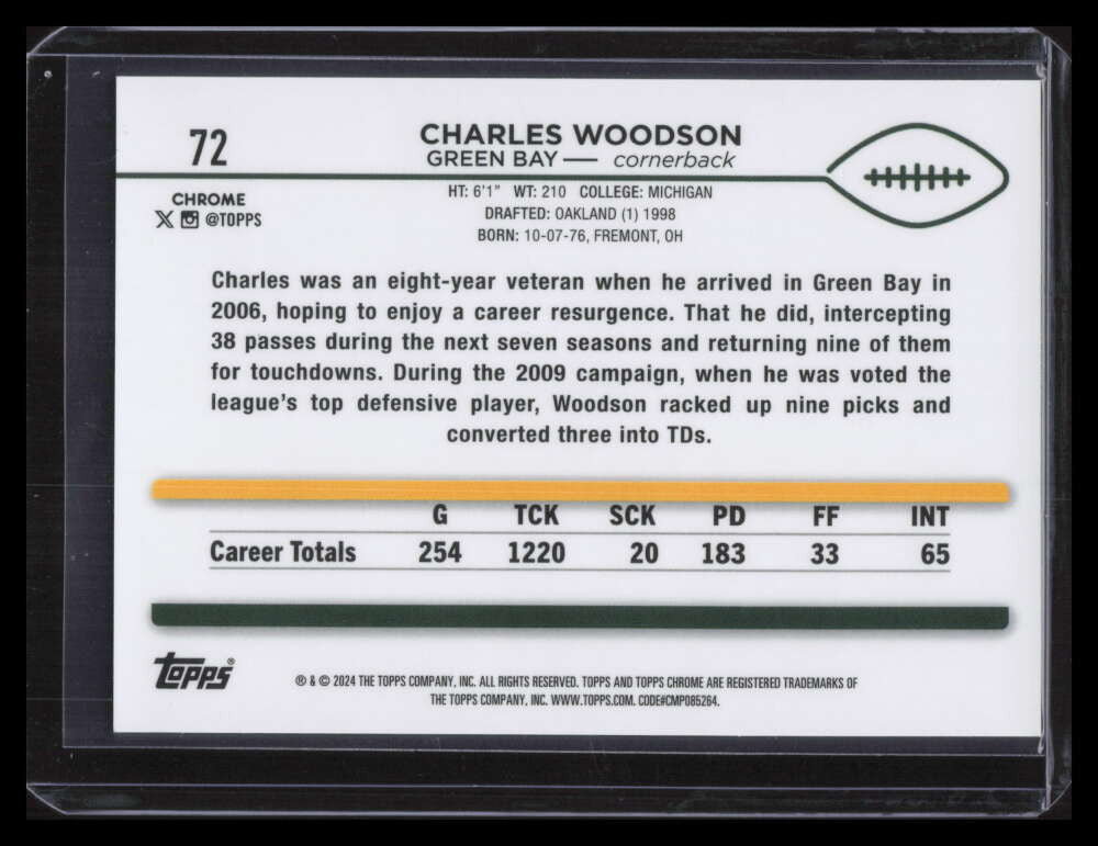 2024 Topps Chrome Orange Wave Refractor 72 Charles Woodson 23/25