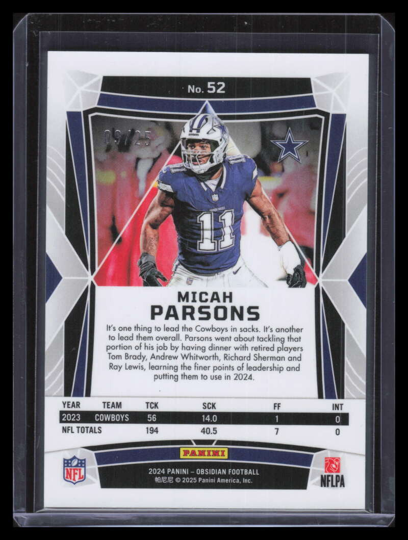 2024 Panini Obsidian Blue 52 Micah Parsons 9/25