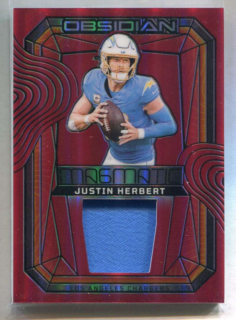 2024 Panini Obsidian Magmatic Memorabilia Red 15 Justin Herbert Jersey 14/75