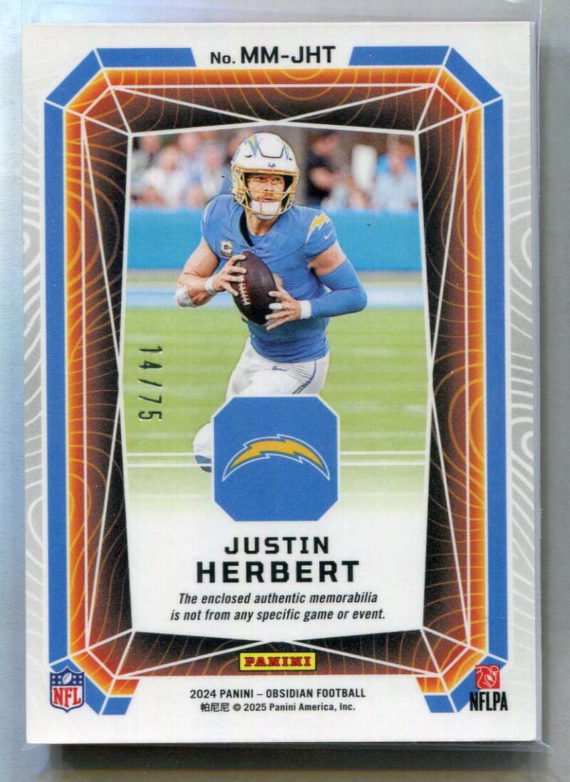 2024 Panini Obsidian Magmatic Memorabilia Red 15 Justin Herbert Jersey 14/75