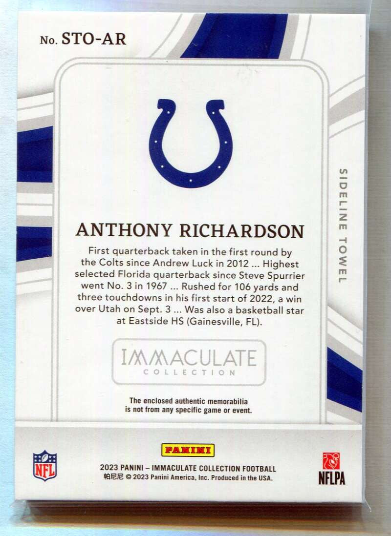 2023 Immaculate Sideline 1 Anthony Richardson Rookie Jumbo Towel Patch 15/15