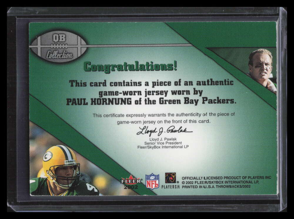 2002 Fleer Throwbacks QB Collection Dream Backfield Favre Paul Hornung Jersey