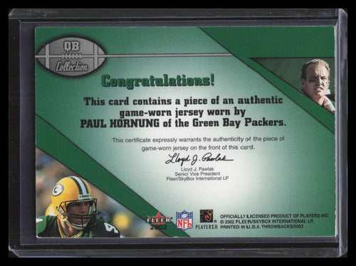2002 Fleer Throwbacks QB Collection Dream Backfield Favre Paul Hornung Jersey