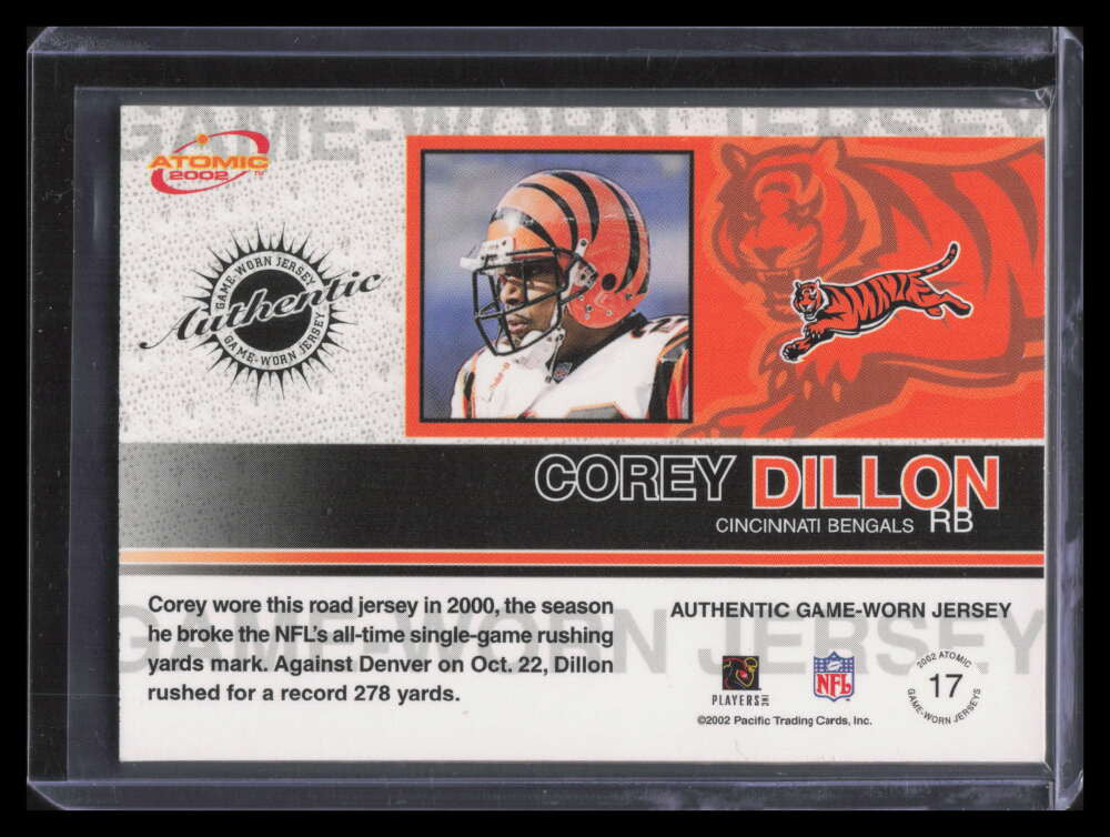 2002 Atomic Game Worn Jersey Patches 17 Corey Dillon Patch 25/80
