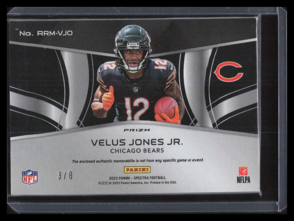 2022 Panini Spectra Rising Rookie Neon Splatter Velus Jones Jr RC Dual Patch 3/8