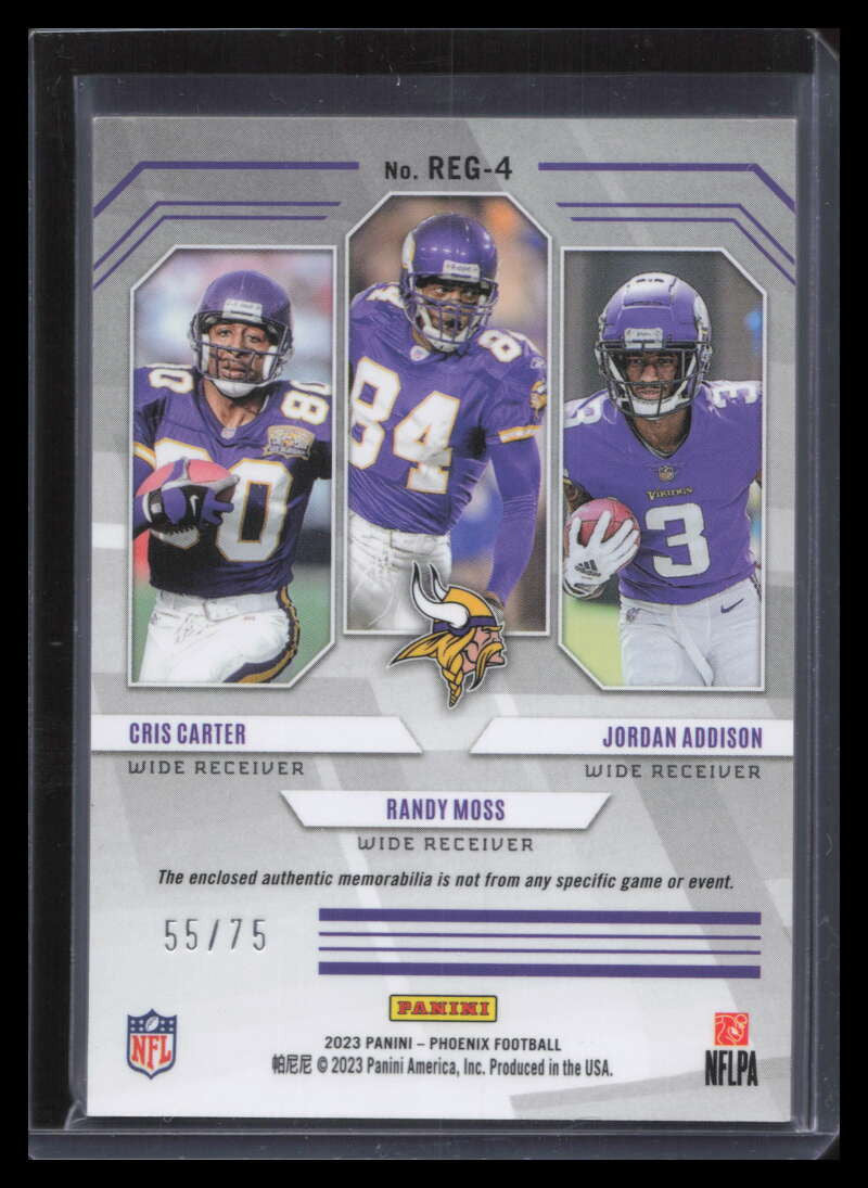 2023 Panini Phoenix Regeneration Red Carter Moss Addison RC Triple Jersey 55/75