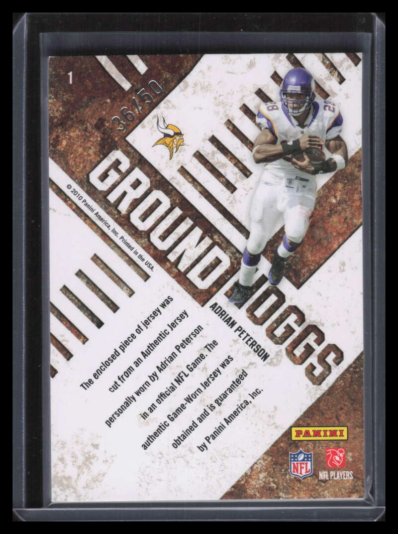 2010 Absolute Memorabilia Ground Hoggs Jersey Number Adrian Peterson Patch 36/50