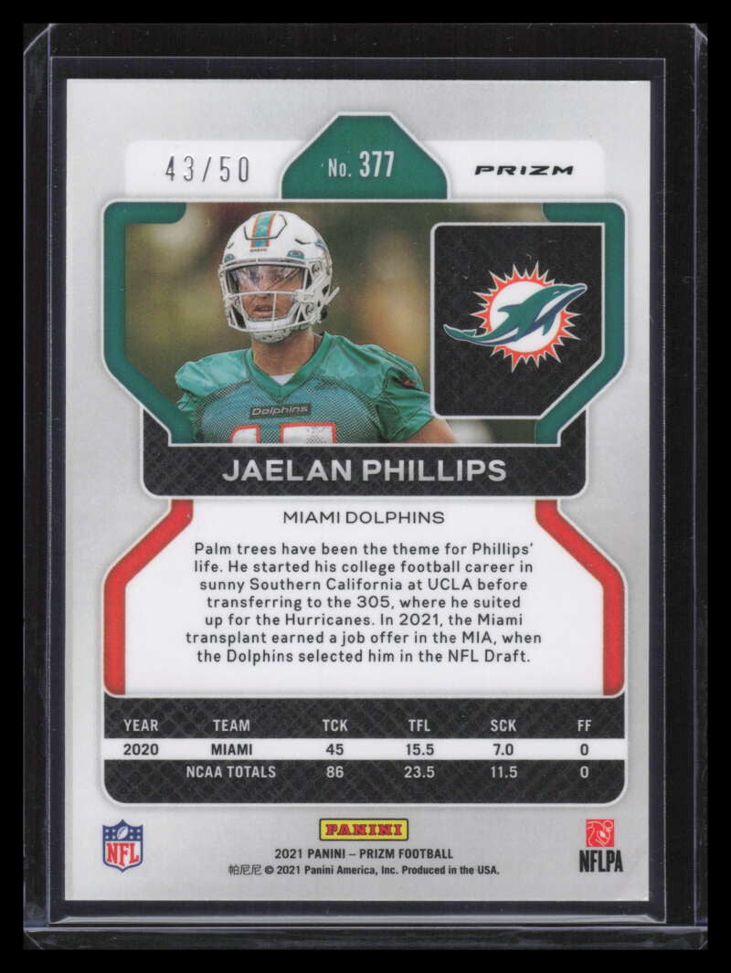 2021 Panini Prizm Prizms No Huddle Red 377 Jaelan Phillips Rookie 43/50