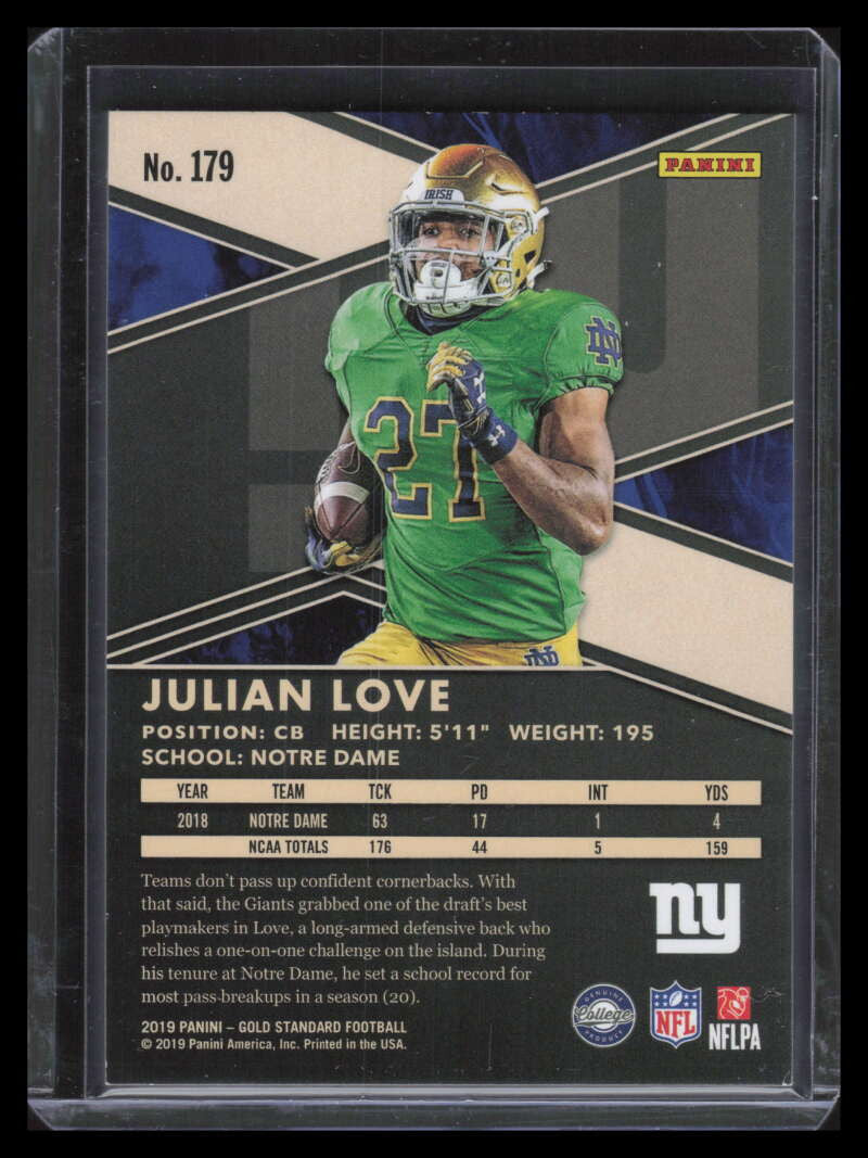 2019 Panini Gold Standard Emerald 179 Julian Love Rookie 8/10