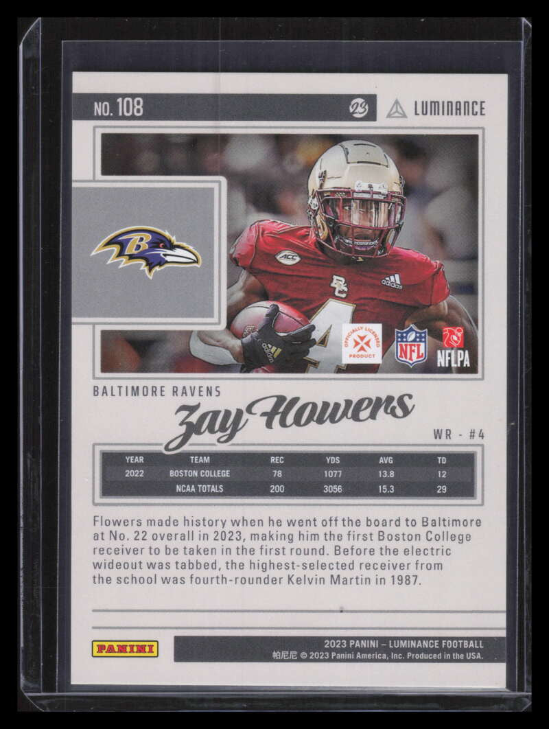 2023 Panini Luminance Orange 108 Zay Flowers Rookie 28/50