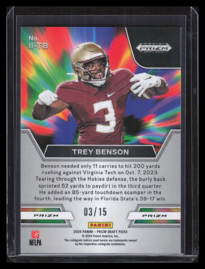2024 Panini Prizm Draft Instant Impact Neon Pink Pulsar Trey Benson Rookie 3/15
